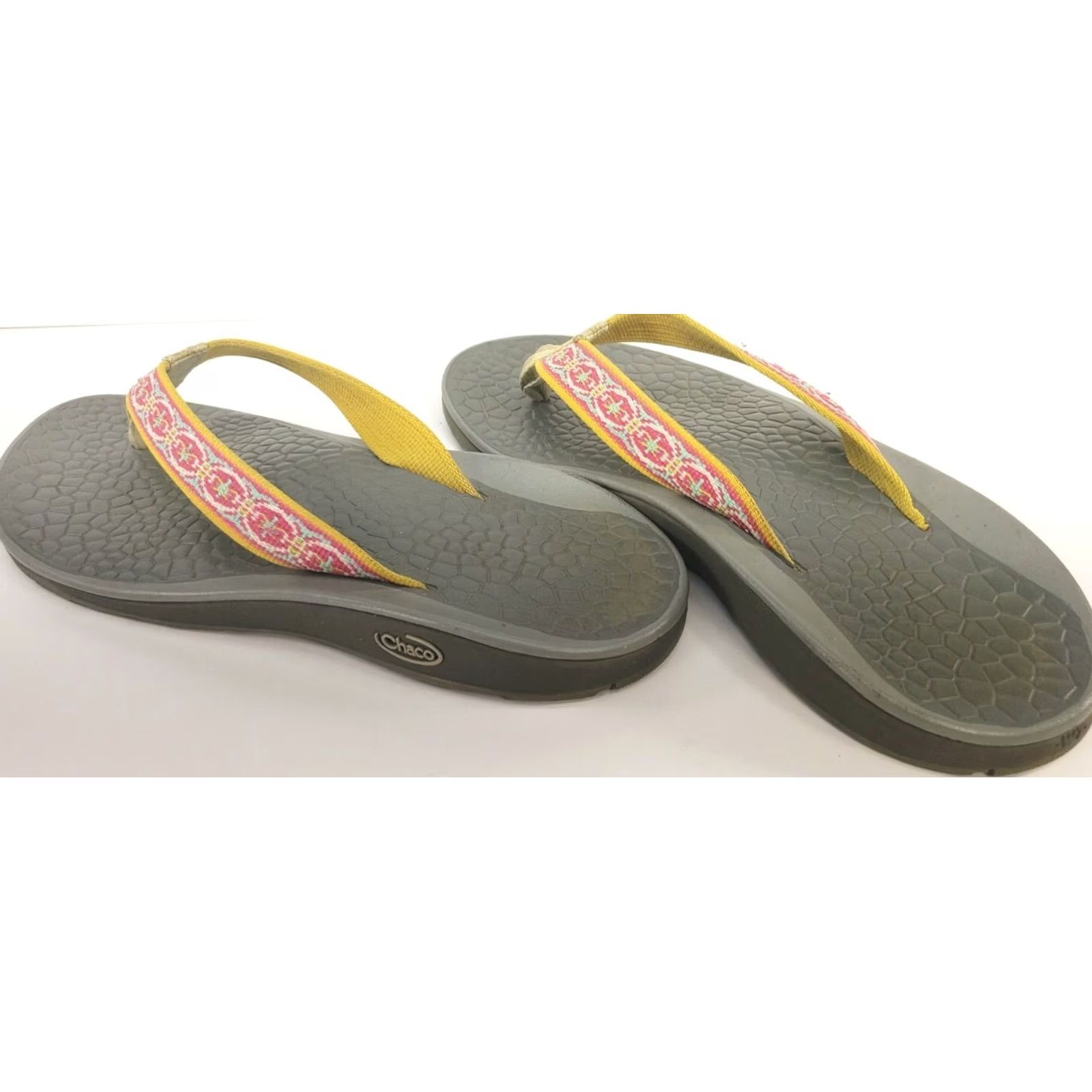 Chaco Chaco Chillos Women's 7M Sandal Flip Flop Multicolor Pink Yellow Orange Geometric Straps Slip On Size US 7 / IT 37 - 5 Thumbnail