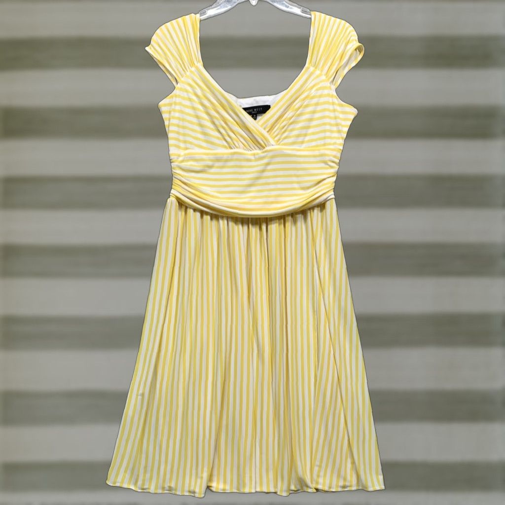 Nine West Nine West Women's Dress Size 12 Yellow White Stripe Fit & Flare Lined Zipper Knee Length Shirt Womens 12 Yellow & White Stripe Fit & Flare Size XL / US 12-14 / IT 48-50 - 1 Thumbnail