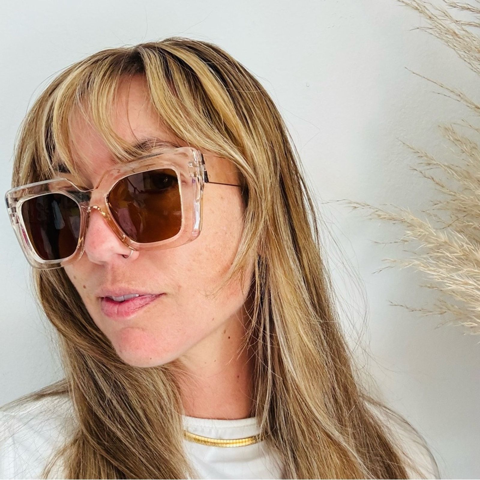 Nordstrom NEW NORDSTROM Clear Brown $78 Oversized Plastic Sunglasses Size ONE SIZE - 3 Thumbnail