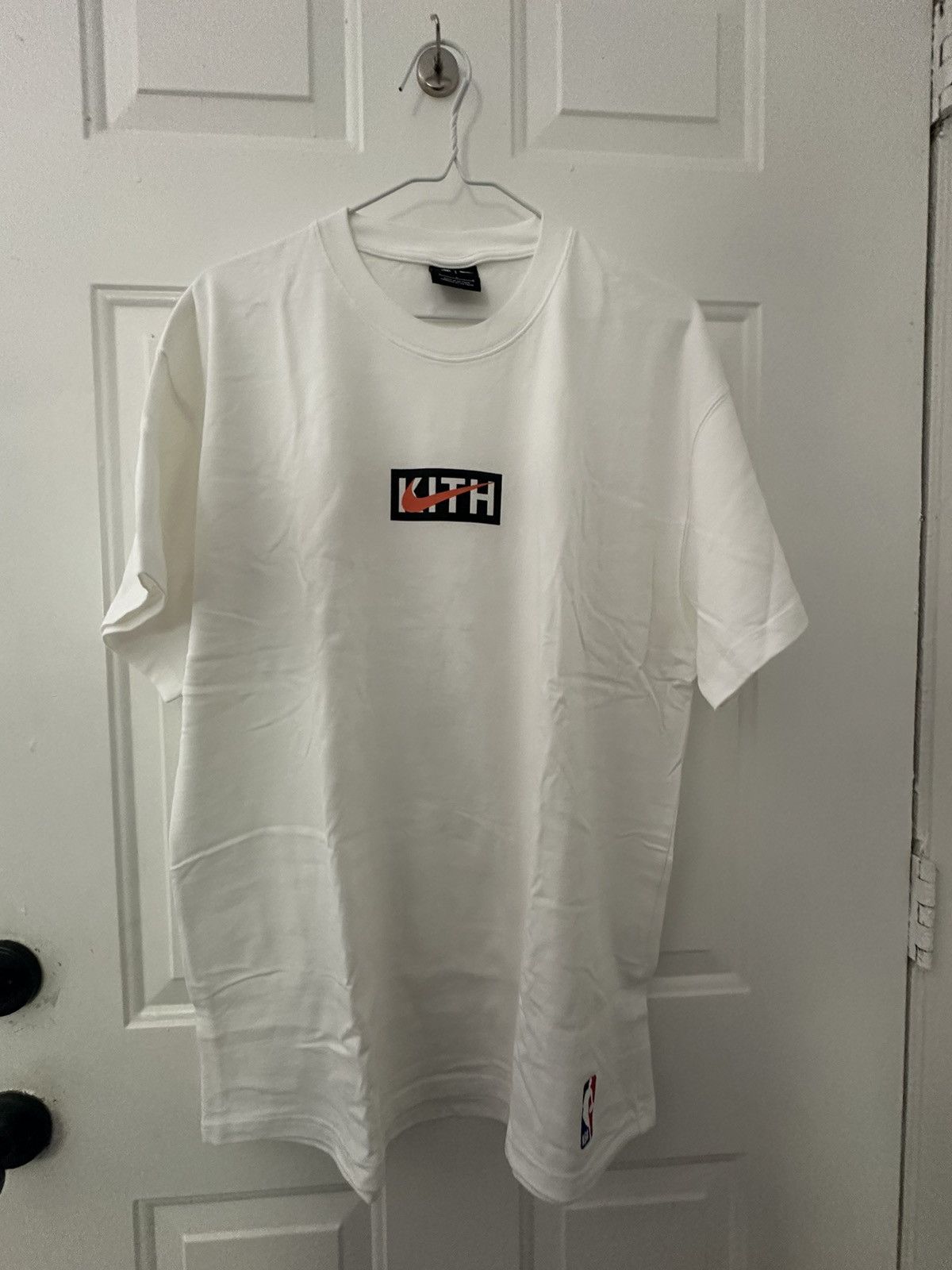 image of Nike X Kith Box Logo Nba New York Knicks Tee in White, Men's (Size Large)
