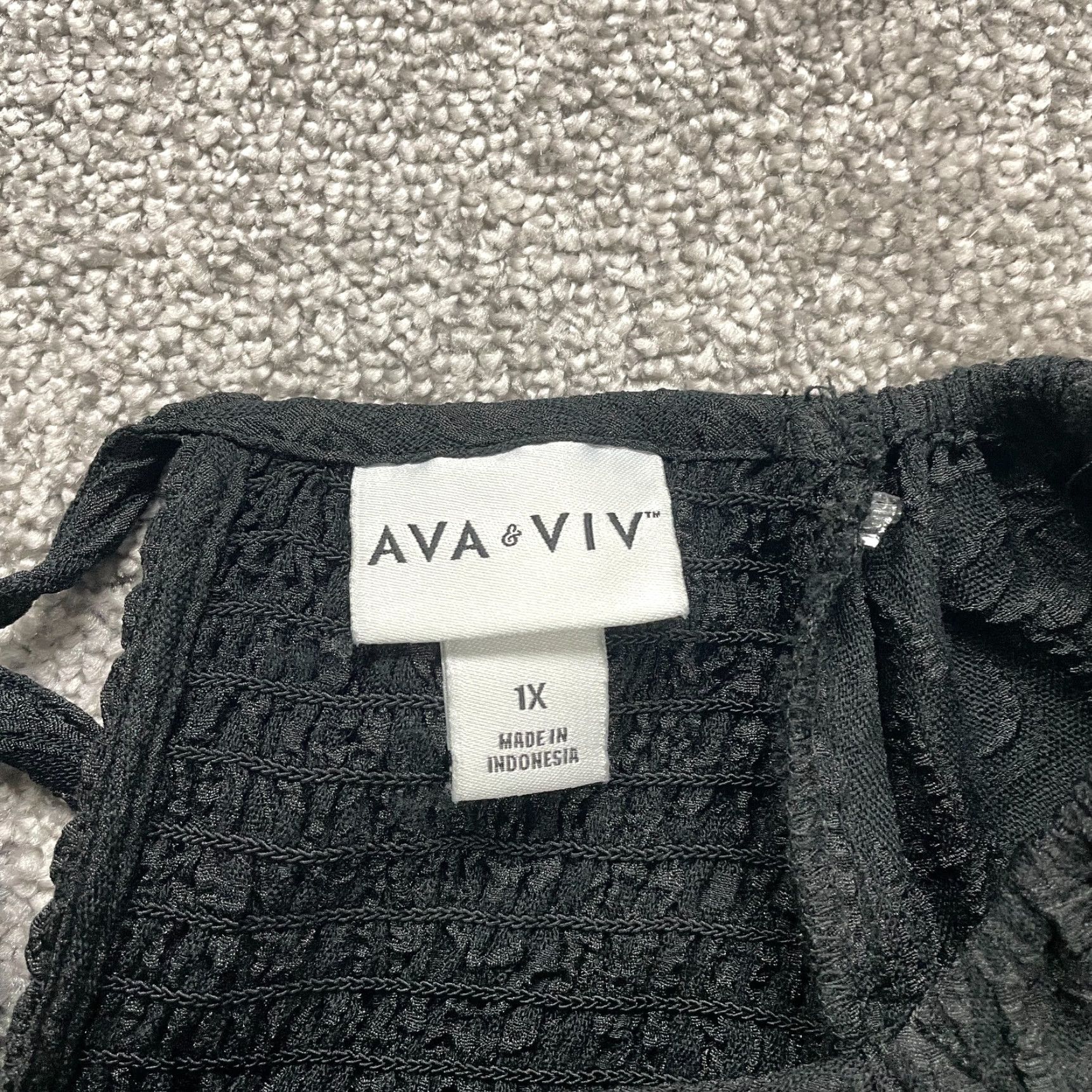 Vintage Ava & Viv Blouse Top Womens XL Black Balloon Long Sleeve Smocked Peplum Textured Knit Polyester Spandex Regular Shirt Ladies Womens Blouse Size XL / US 12-14 / IT 48-50 - 3 Thumbnail