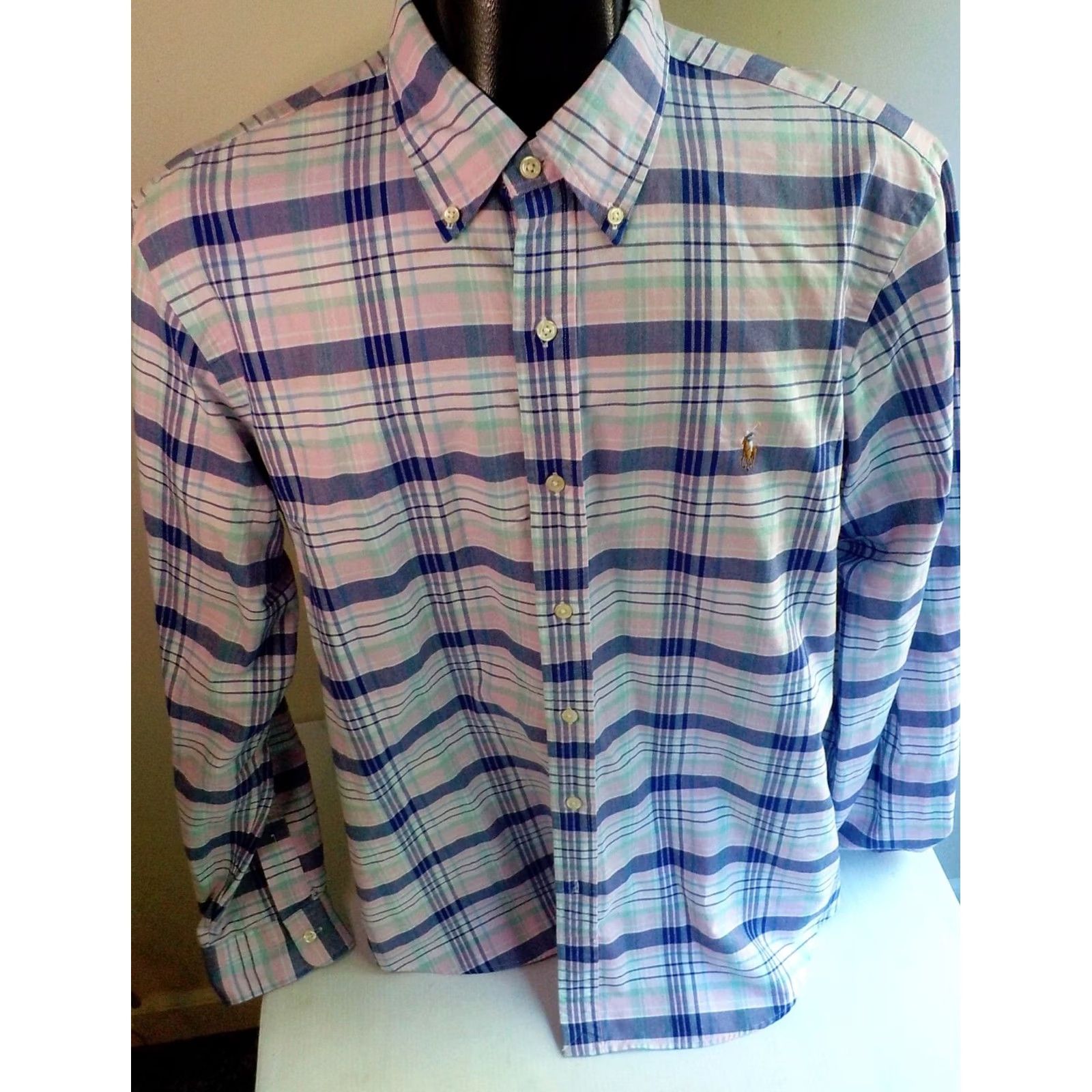 Ralph Lauren RALPH LAUREN Button-Down Plaid LS Shirt Navy/Pink/Mint/White 100% Cotton XL Men Size XL/Regular Button Front Collared Long Sleeve Size US XL / EU 56 / 4 - 2 Thumbnail
