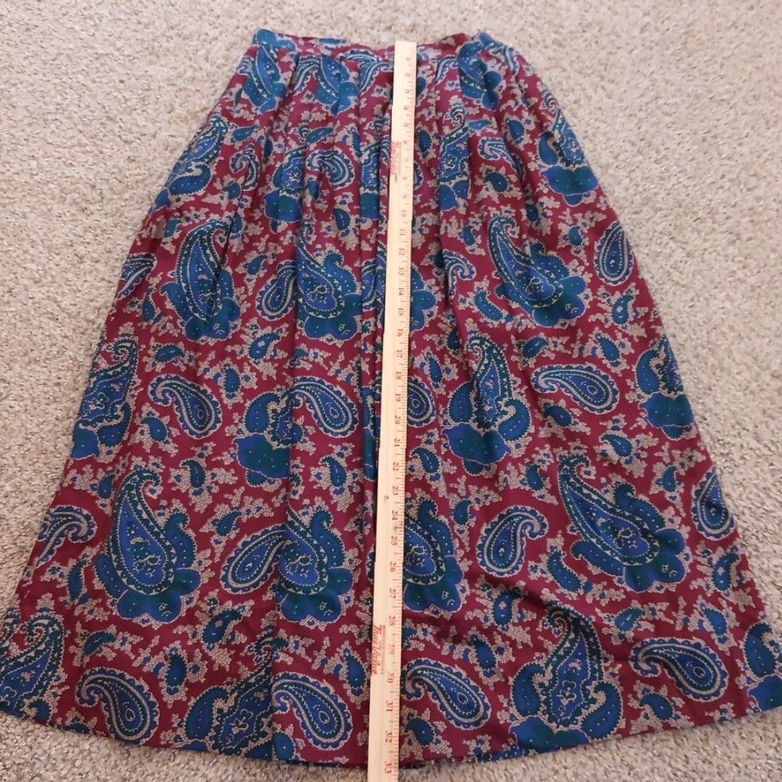 Lands' End Lands' End Skirt Maxi Women Size 8 Red Rayon Lined Pleated Pockets Paisley Long Size 30" / US 8 / IT 44 - 4 Thumbnail