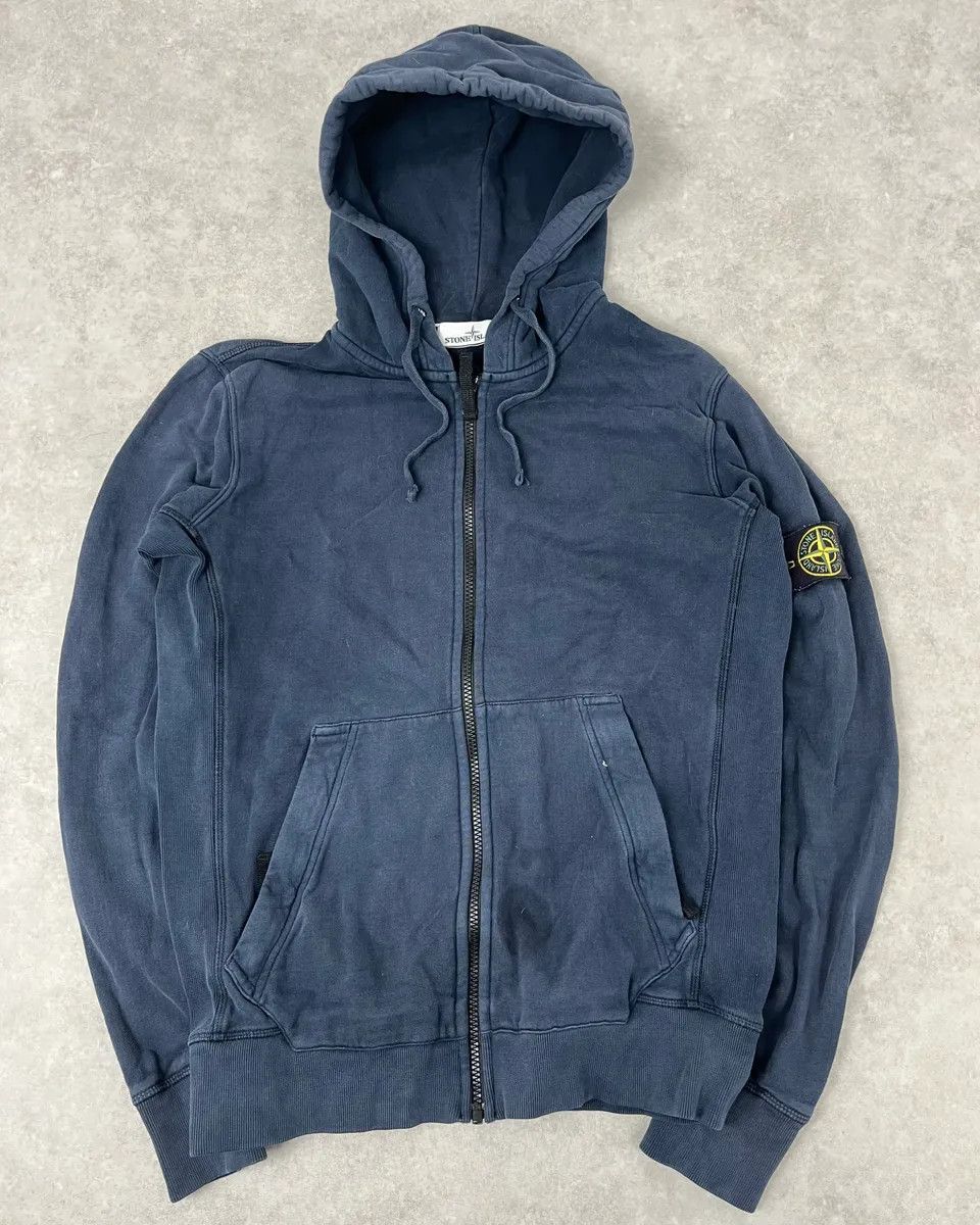 Stone Island Navy Signature Minimalist Zip-up Hoodie