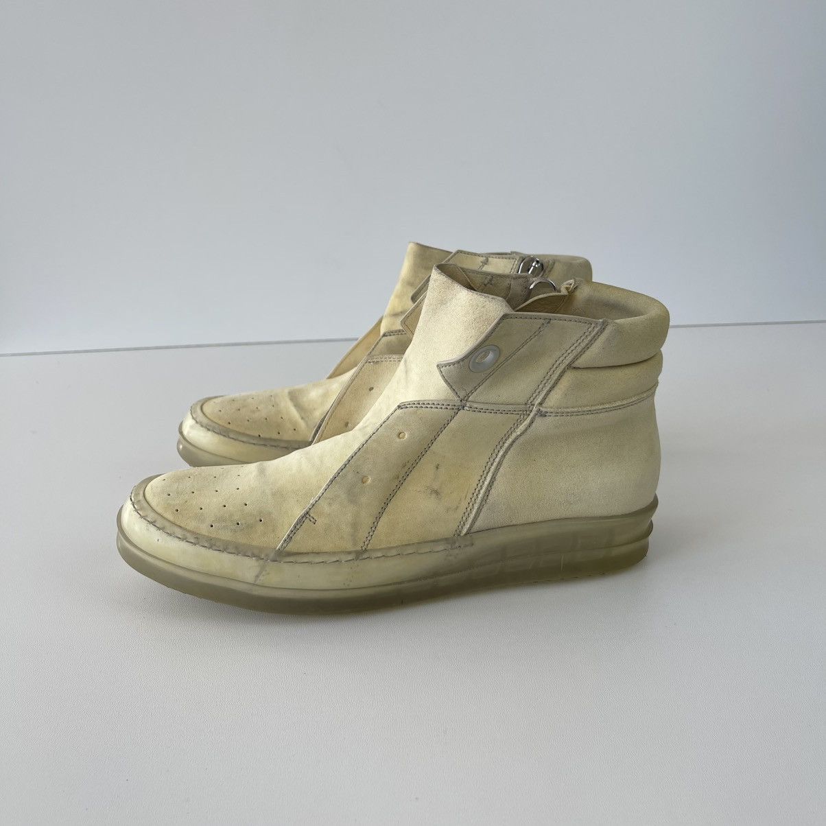 Rick Owens Rick Owens Island Dunk Distressed Hi-Top Zip Sneakers Milk Size US 6 / EU 39 - 2 Thumbnail