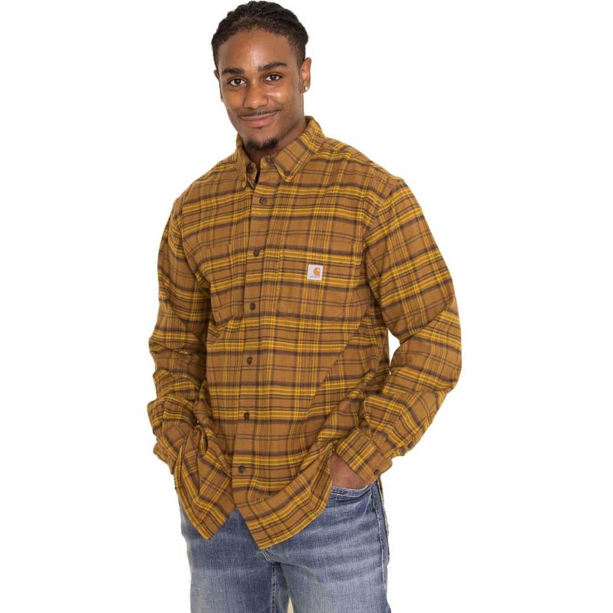 Carhartt Carhartt Rugged Flex Midweight Flannel Plaid Shirt Yellow L Size US L / EU 52-54 / 3 - 1 Thumbnail