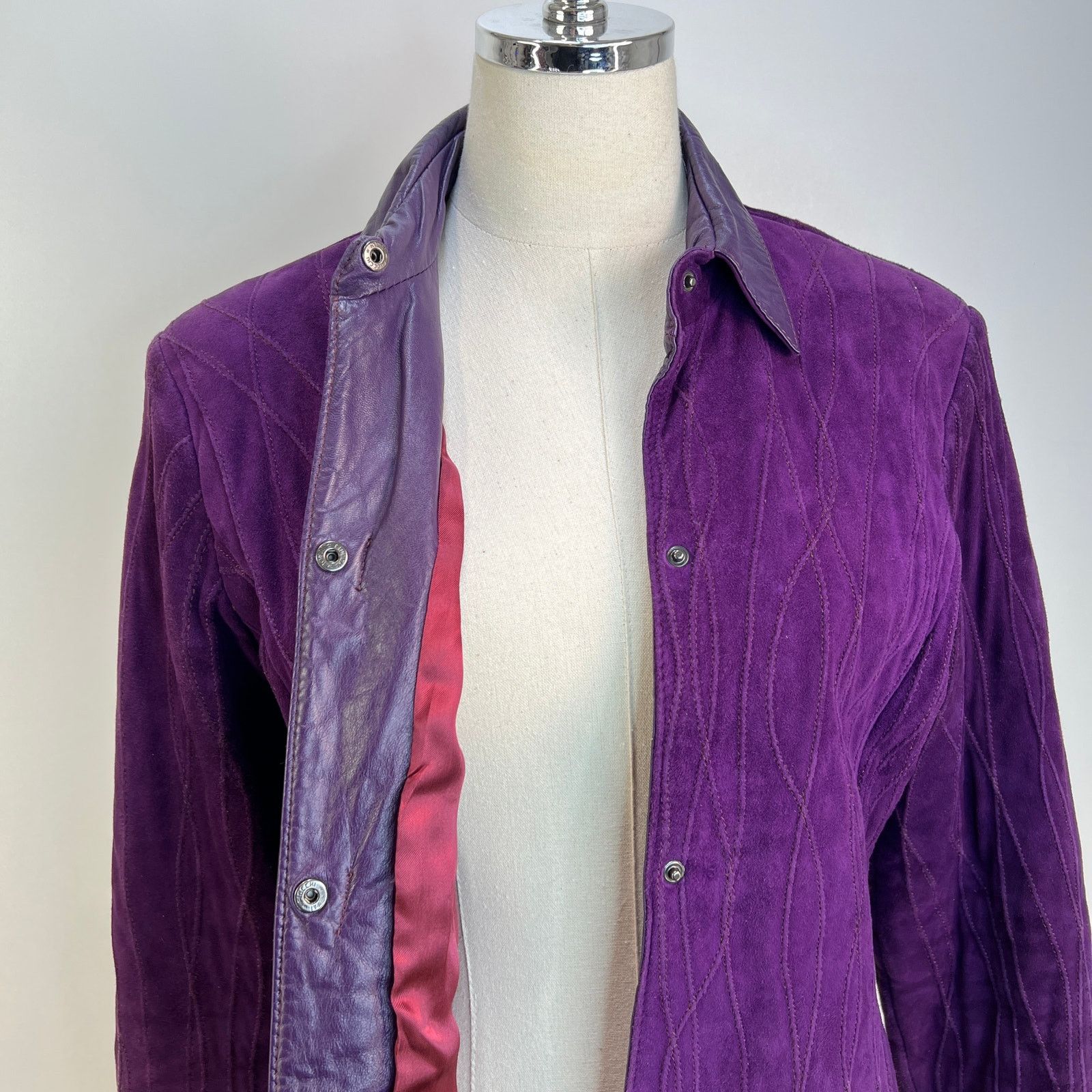 Vintage Gloria Lopez Sauque Suede Leather Jacket Purple Size M / US 6-8 / IT 42-44 - 5 Thumbnail