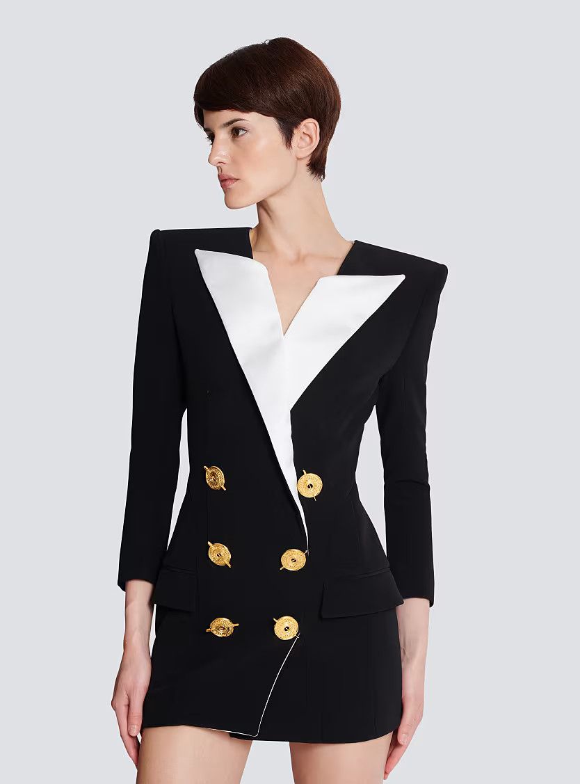 Balmain o1s1wg111225 Short Two Tone Crepe Dress in Black Size L / US 10 / IT 46 - 5 Thumbnail