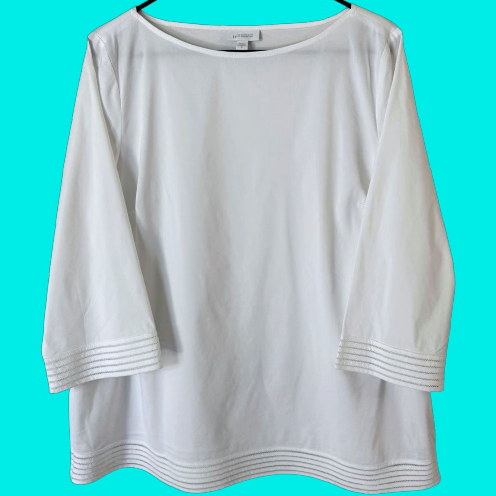 J. Jill VINTAGE? No, it's not vintage. J. Jill Tunic Shirt Women’s Medium White 3/4 Sleeve Embroidered Trim Blouse Size M / US 6-8 / IT 42-44 - 1 Thumbnail