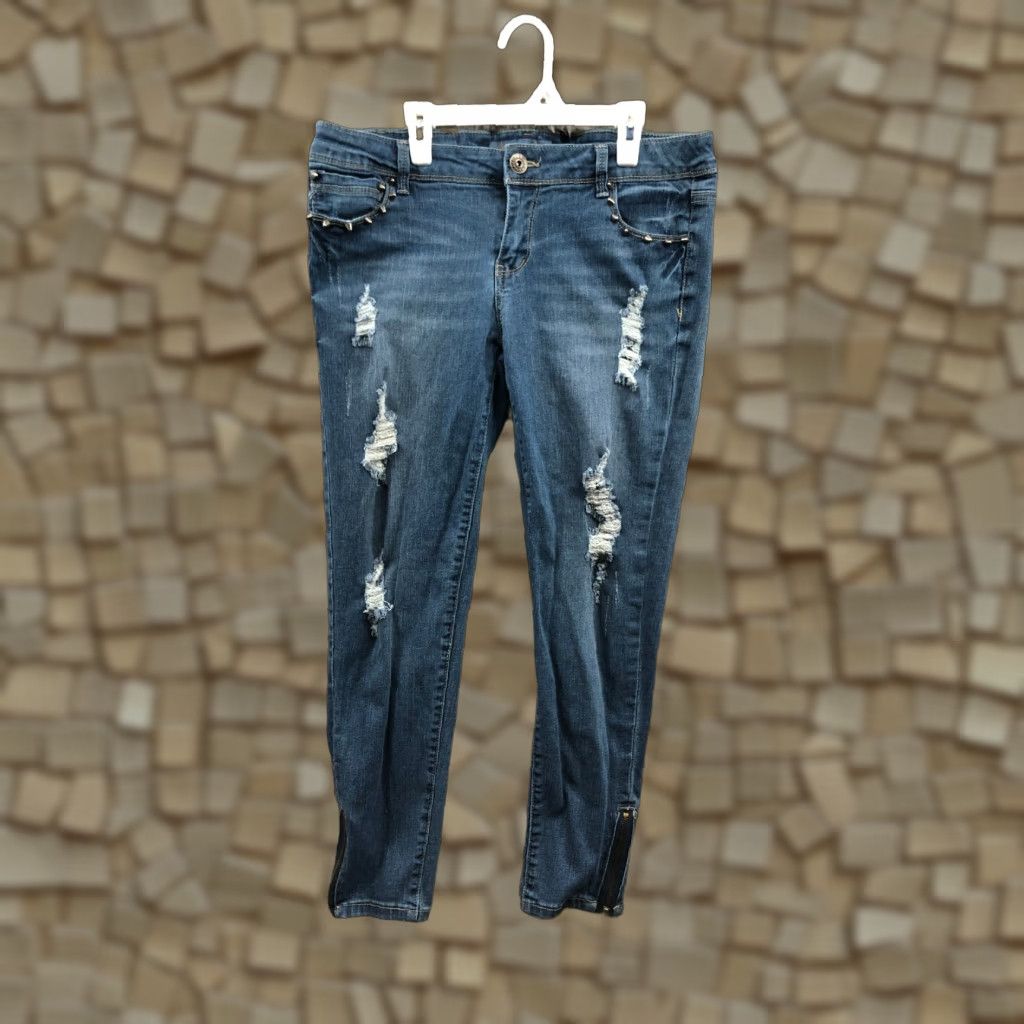 Vintage Celebrity Pink Jeans Juniors Size 13 Ankle Zip Mid Rise Dark Wash Blue Denim Womens Size 34" / US 12 / IT 48 - 1 Thumbnail