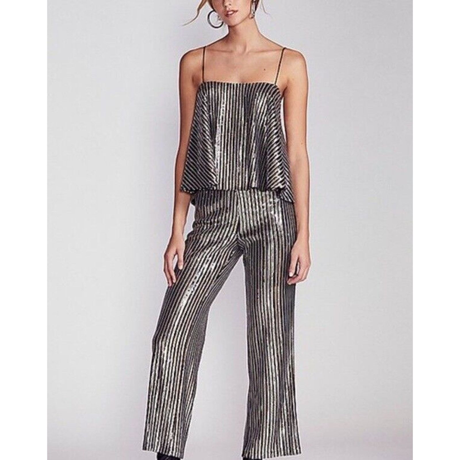 Free People Jovanna London X Free People Sequin Tank Pants Set Silver 6 Size M / US 6-8 / IT 42-44 - 1 Thumbnail