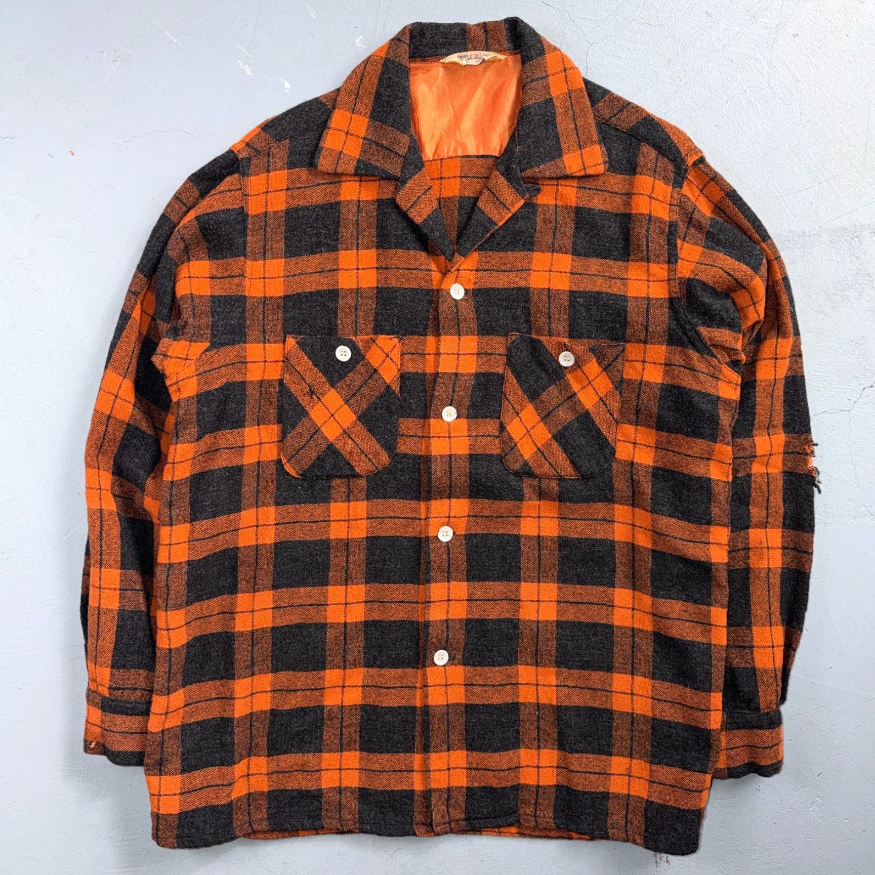 Fruit Of The Loom VINTAGE Fruit of the Loom Shirt Orange Plaid Wool Button Front Collared Rockabilly 50s 70s 1950s Mens M Size US M / EU 48-50 / 2 - 2 Thumbnail