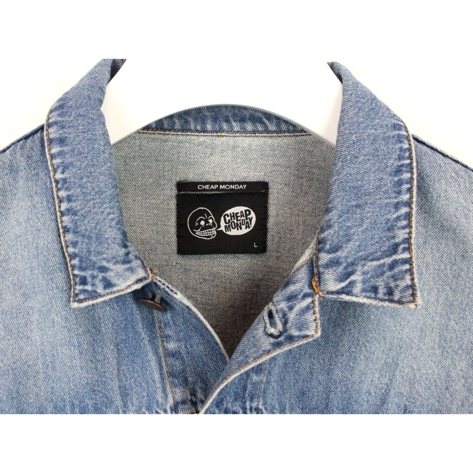 Cheap Monday Cheap Monday Tobias Jeans Jacket Men's LARGE Denim Button Up Fade Effect Blue Size US 33 - 4 Thumbnail