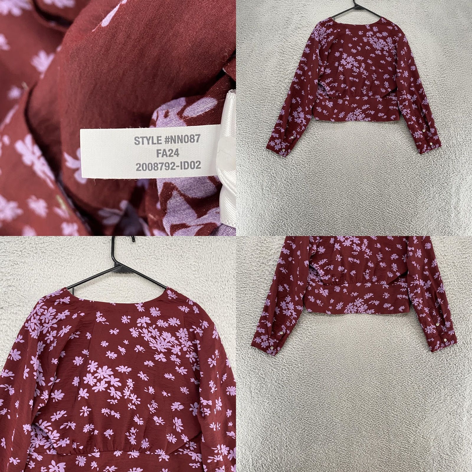 Madewell VINTAGE Madewell Floral Top Womens L Red Button Front Cropped Long Sleeve Size L / US 10 / IT 46 - 8 Thumbnail