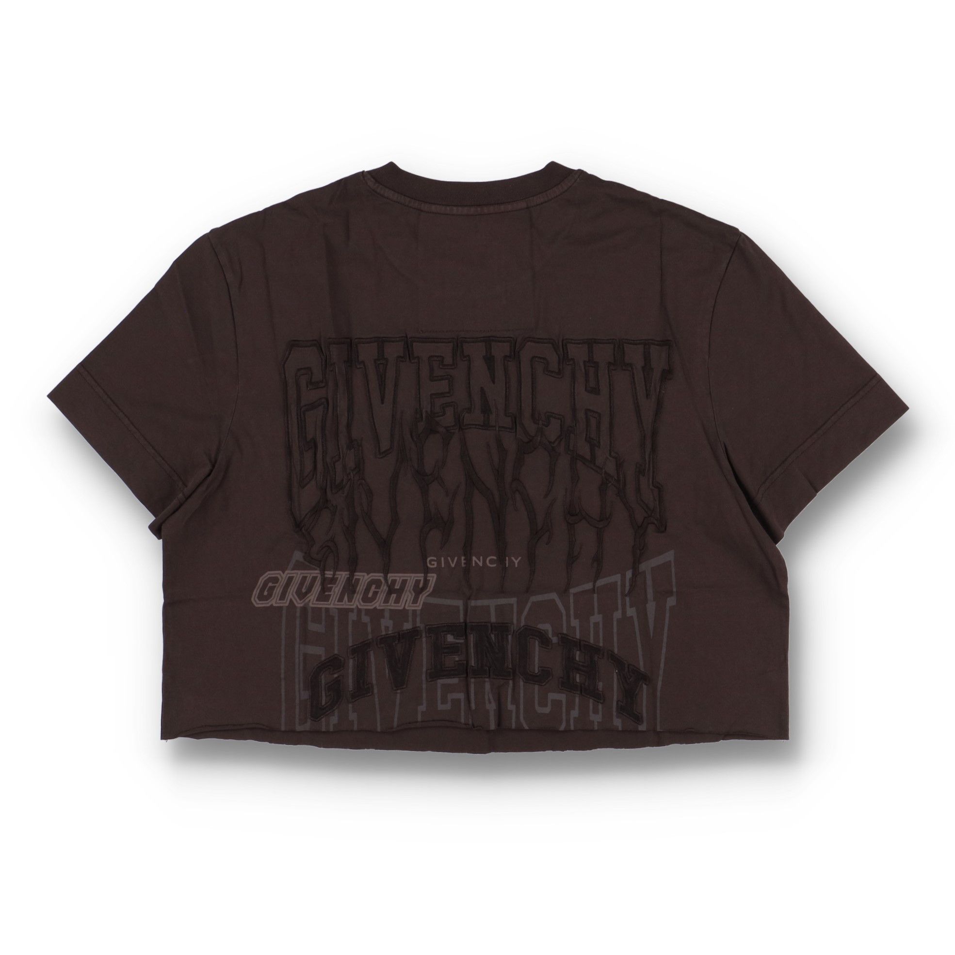 Givenchy Brown Embroidered Multi Logo Cropped T-Shirt Size L / US 10 / IT 46 - 8 Thumbnail