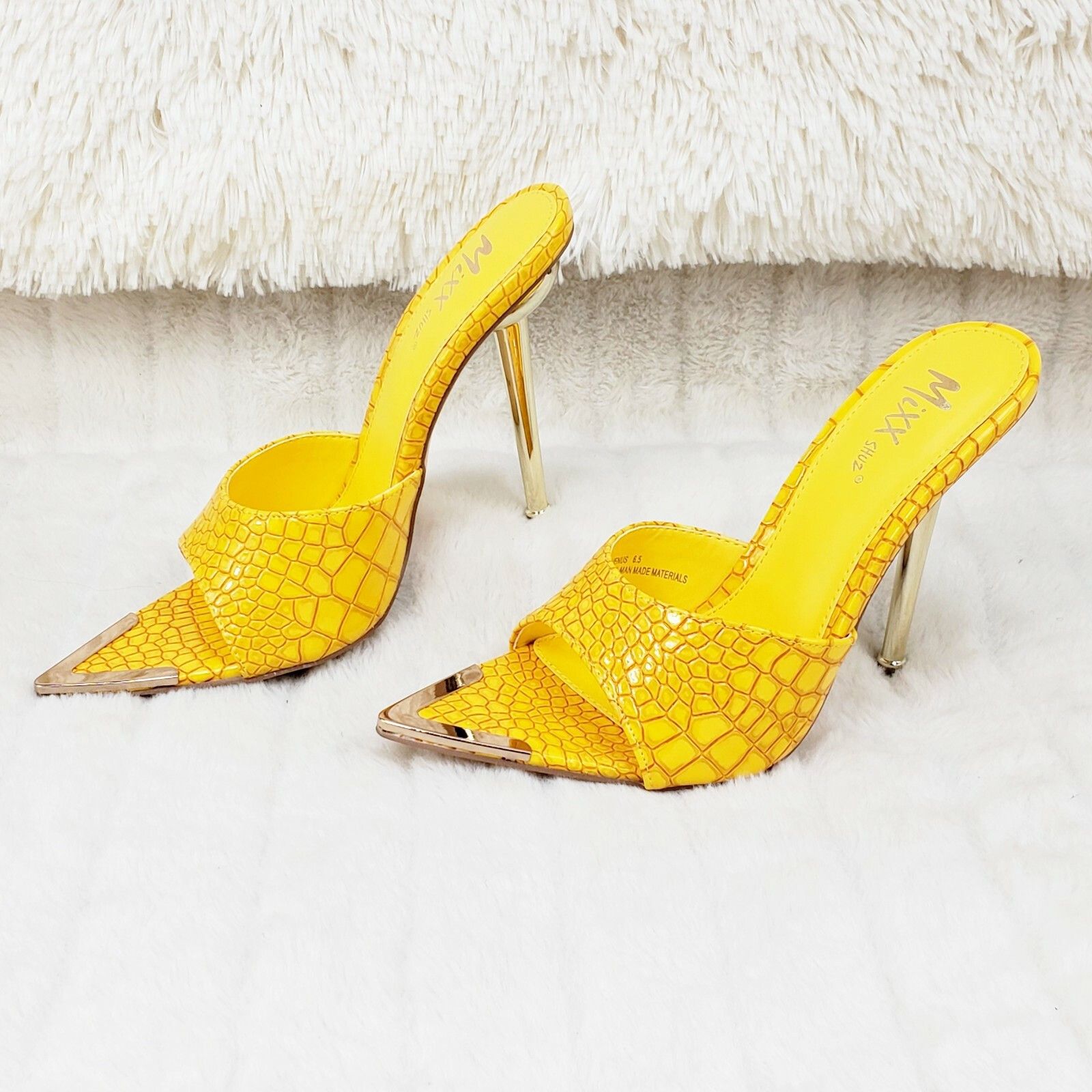 Other Venus Yellow Slim High Heel Pointy Toe Slip On Sandals Slide Size US 11 / IT 41 - 1 Thumbnail