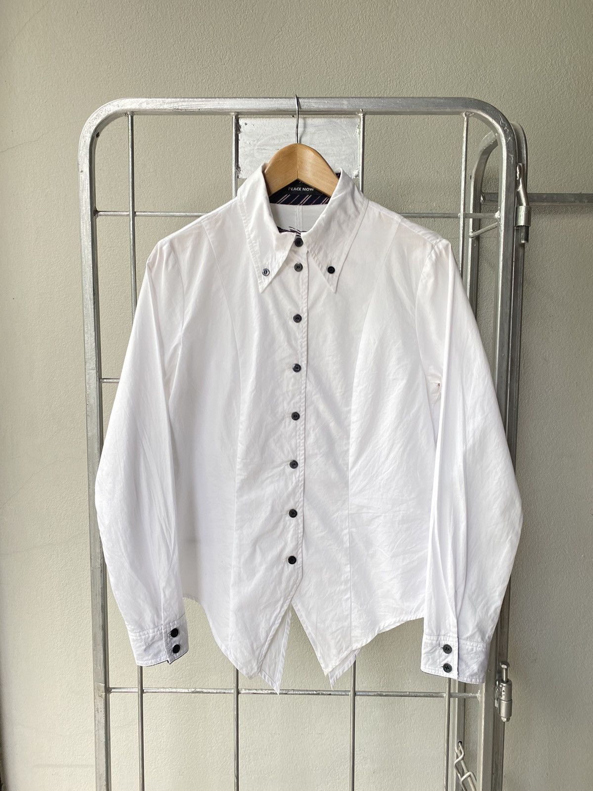 Japanese Brand PEACE NOW Punk Y2K Asymmetrical Hem White Shirt Size S / US 4 / IT 40 - 13 Thumbnail