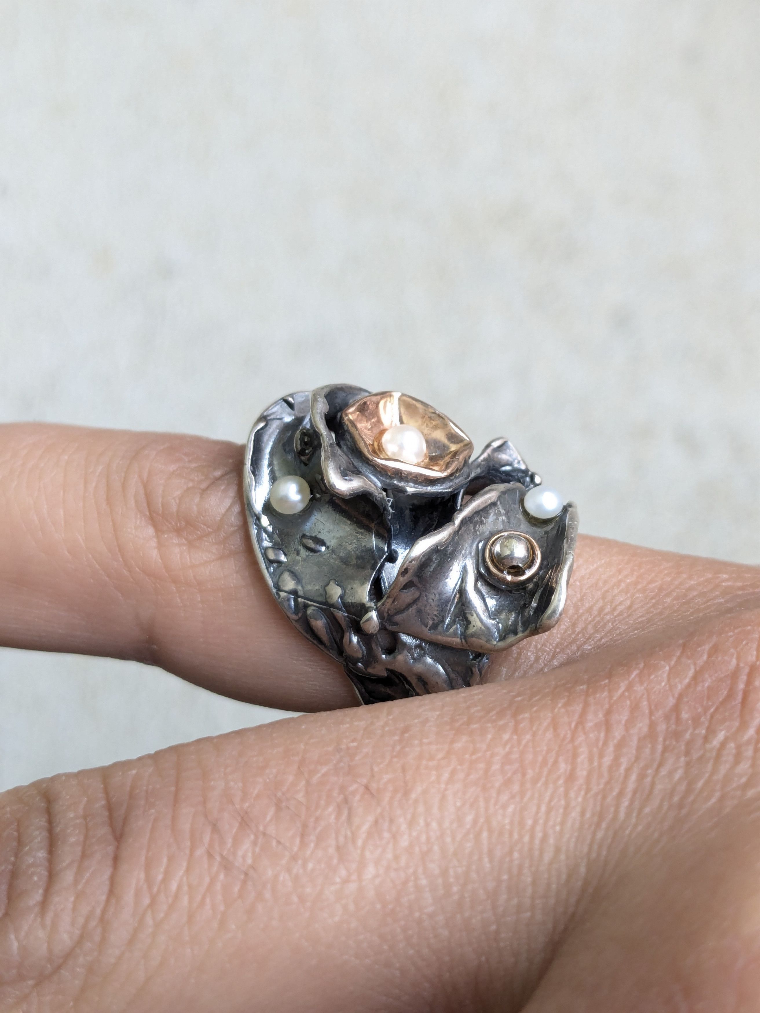 Jewelry Vintage Sterling Silver Ring Pearl 8 Modern Abstract Size ONE SIZE - 11 Thumbnail