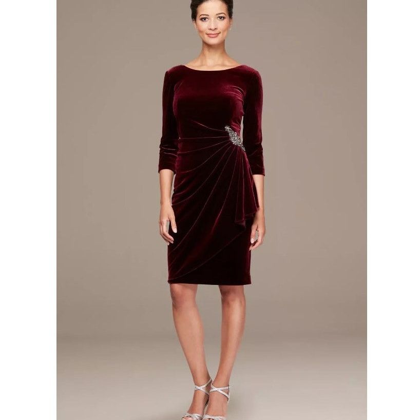 Alex Evenings Alex Evenings Velvet Ruched Beaded Hip Cocktail Dress 4P 4 Size S / US 4 / IT 40 - 1 Thumbnail