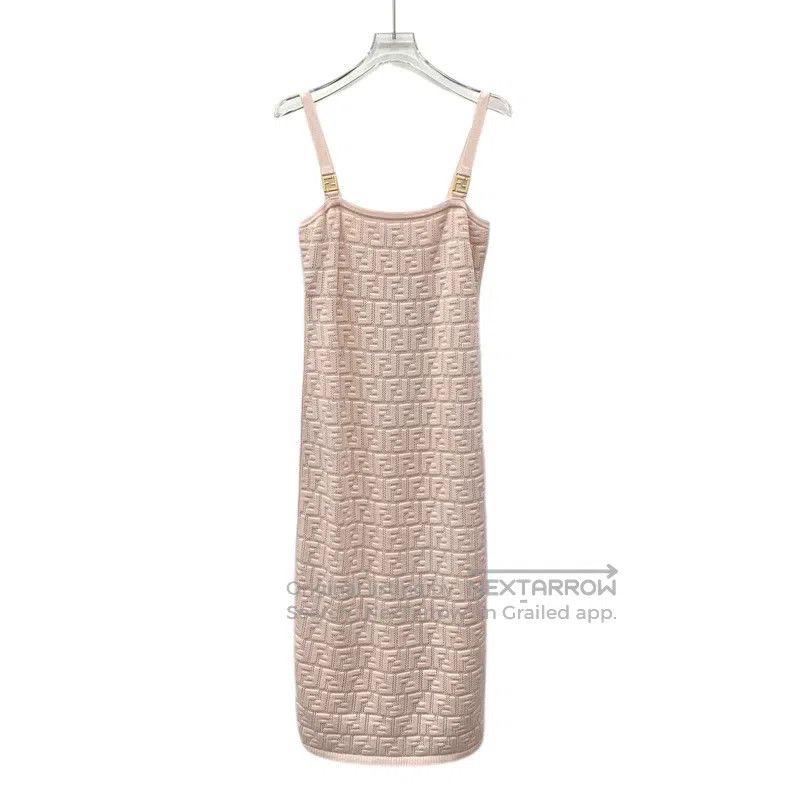 Fendi Fendi Pink Logo Letter Full Print Camisole Knit Dress Size XS / US 0-2 / IT 36-38 - 1 Thumbnail