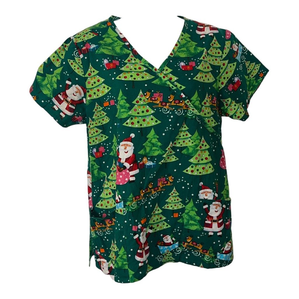 Other Women's Comfy Cotton Christmas Scrubs Top M Green Red Size M / US 6-8 / IT 42-44 - 1 Thumbnail