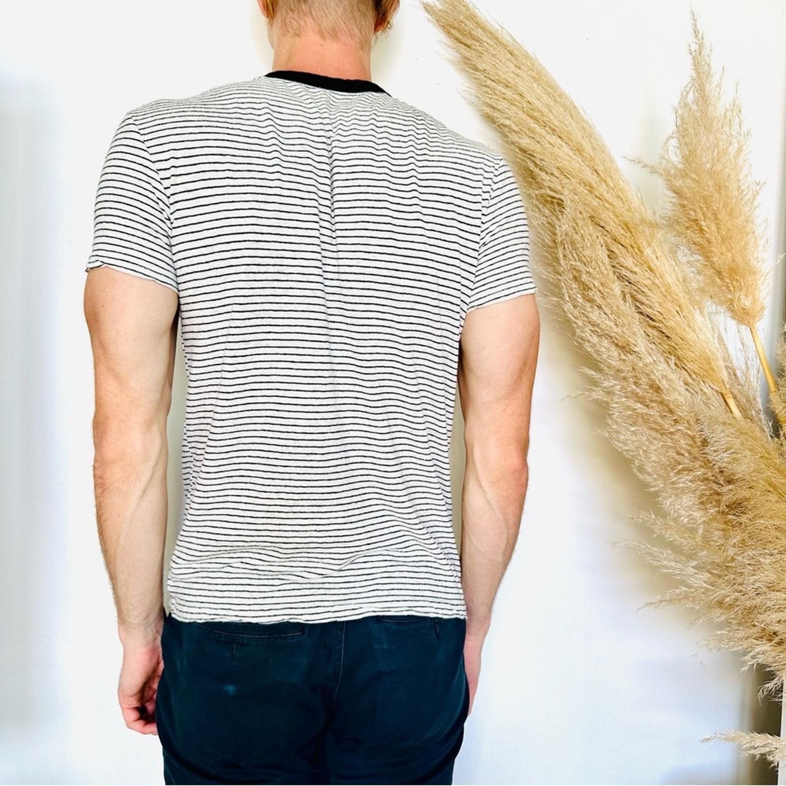 Target Basics GOODFELLOW White Black Striped Hemp Short Sleeve Tee Shirt Size US S / EU 44-46 / 1 - 3 Thumbnail