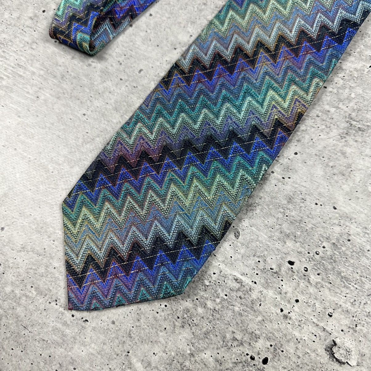 Designer MISSONI Men's Silk Necktie LUXURY Tie Purple Green Geometric Size ONE SIZE - 2 Thumbnail