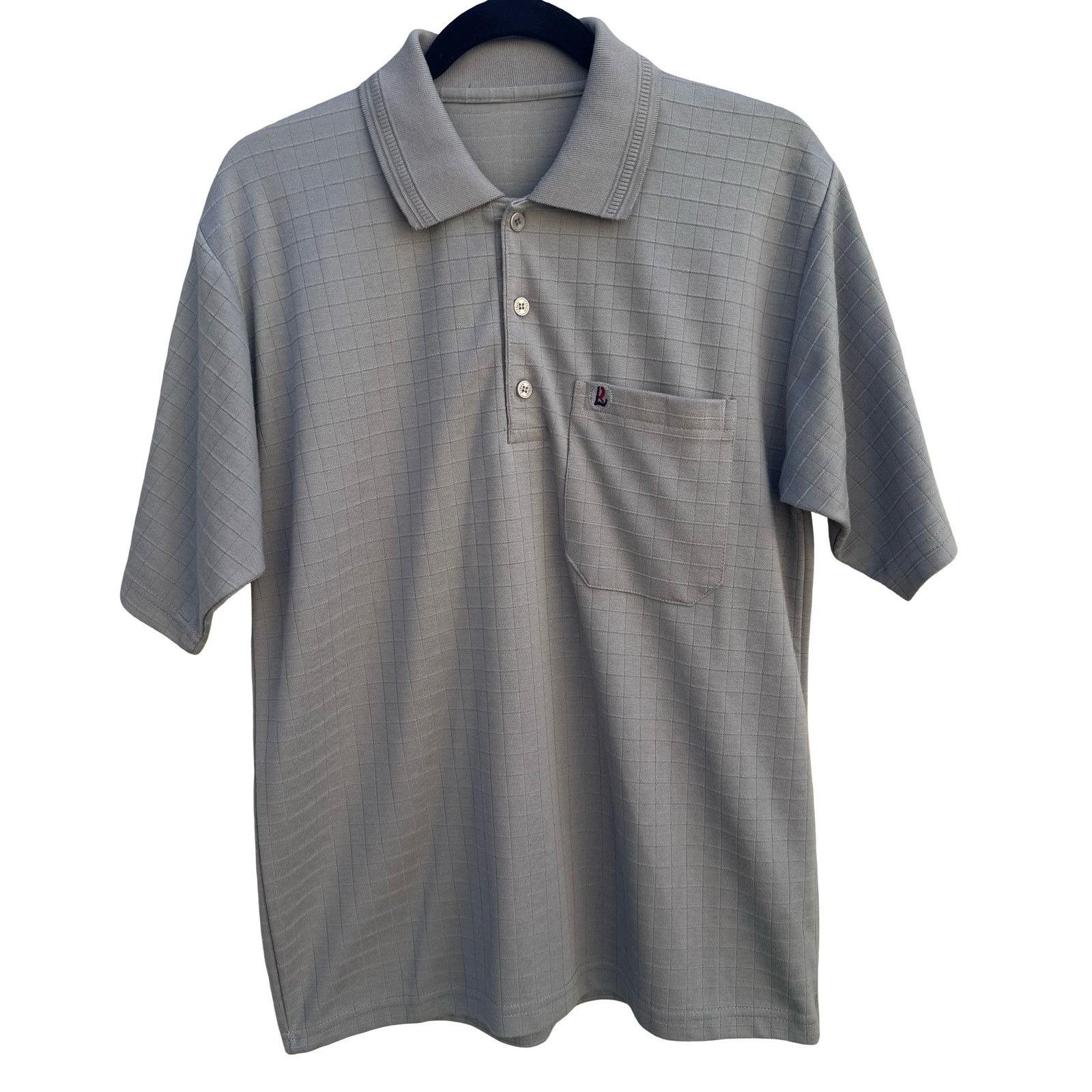Libero Libero Mens Short Sleeve Polo Shirt Gray Grid Pattern Chest Size US L / EU 52-54 / 3 - 1 Thumbnail