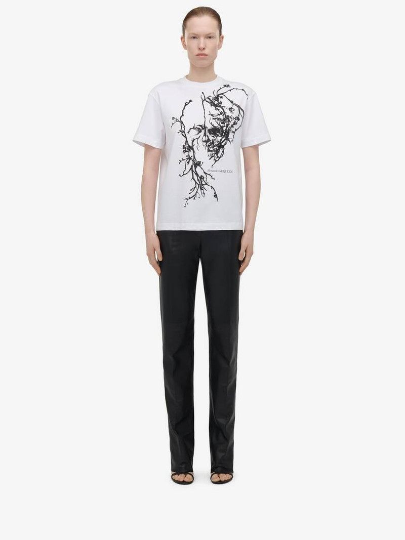 Alexander McQueen o1srvl11e0326 Blossom Skull Oversized T-Shirt in White Size L / US 10 / IT 46 - 3 Thumbnail