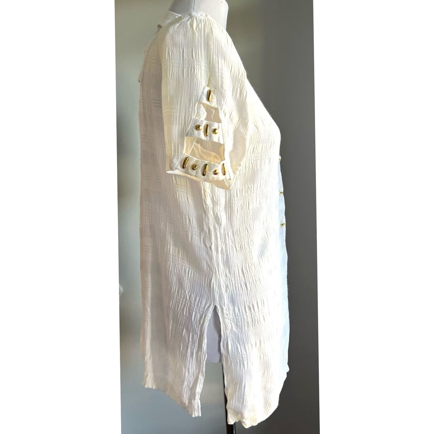 Vintage VINTAGE Farouche by Lori Weidner Blouse Shirt Tunic Ivory Gold Details 90s 80s Women’s Sz 12 Womens Size XL / US 12-14 / IT 48-50 - 7 Thumbnail