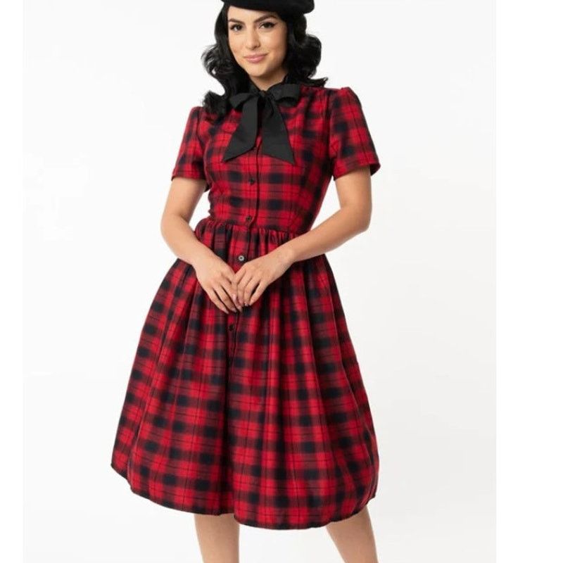 Vintage Unique Vintage Womens Cora Fit & Flare Dress 2X/18 Flannel Size XXL / US 16-18 / IT 52-54 - 1 Thumbnail
