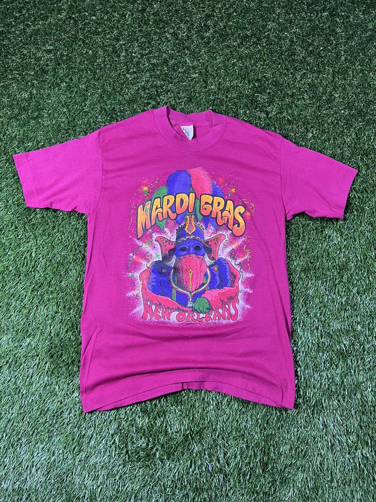 Vintage Vintage 80s Mardi Gras New Orleans Party Festival Thin Tee Size US M / EU 48-50 / 2 - 1 Thumbnail