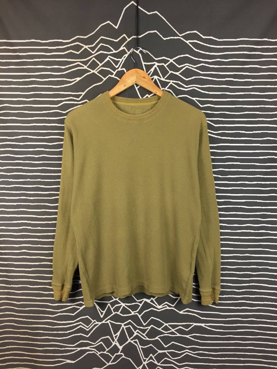 Japanese Brand Back Number Japan Olive Green Waffle Knit Long Sleeve Tee Size US M / EU 48-50 / 2 - 2 Thumbnail