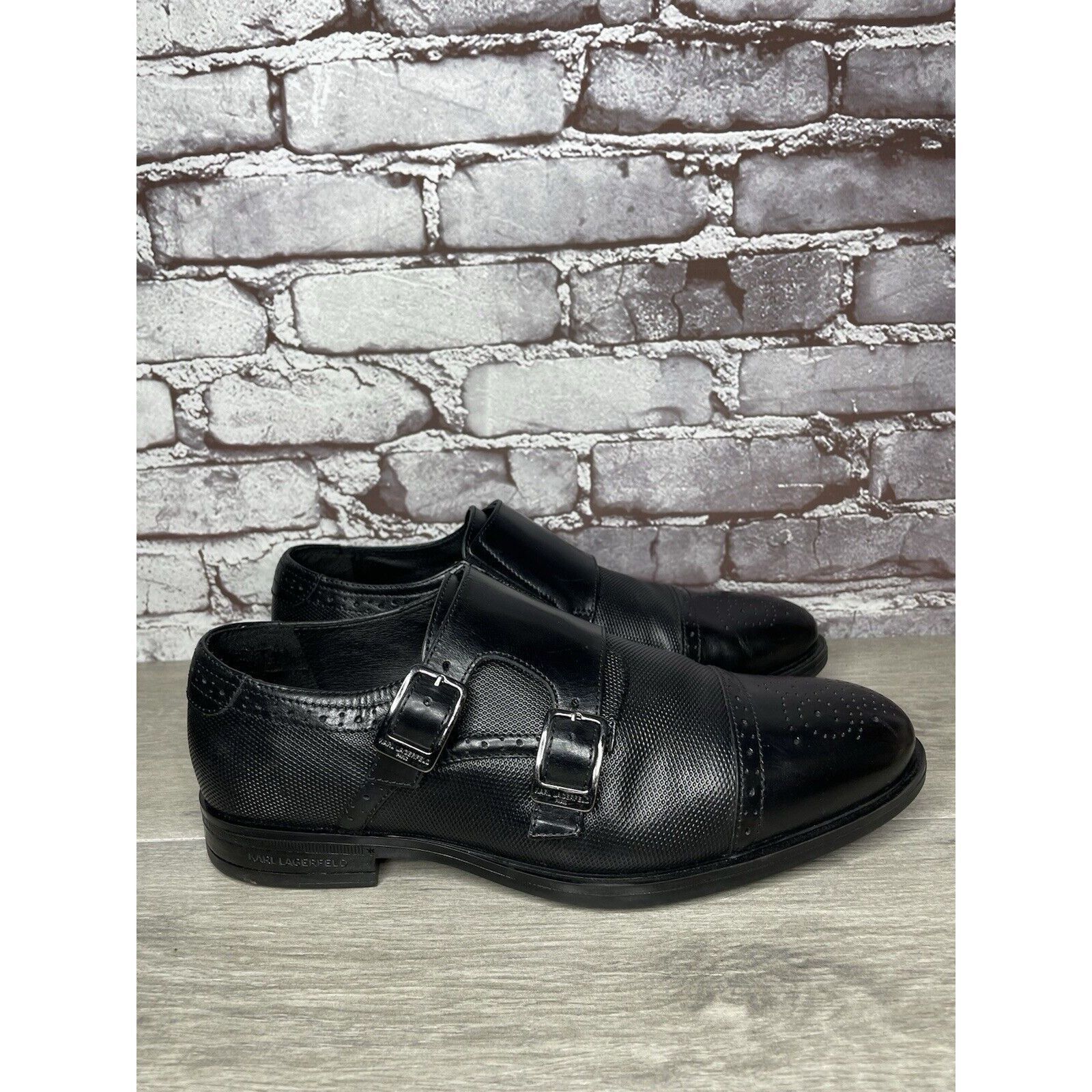 Karl Lagerfeld KARL LAGERFELD Black Leather Double Monk Strap Loafers Shoes Size US 11.5 / EU 44-45 - 16 Thumbnail