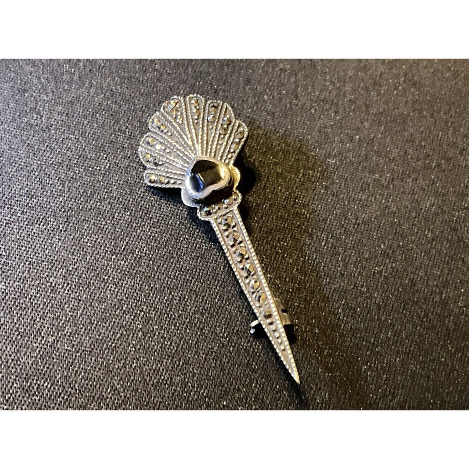 MCM 925 Marcasite and Onyx MCM Brooch Size ONE SIZE - 1 Thumbnail