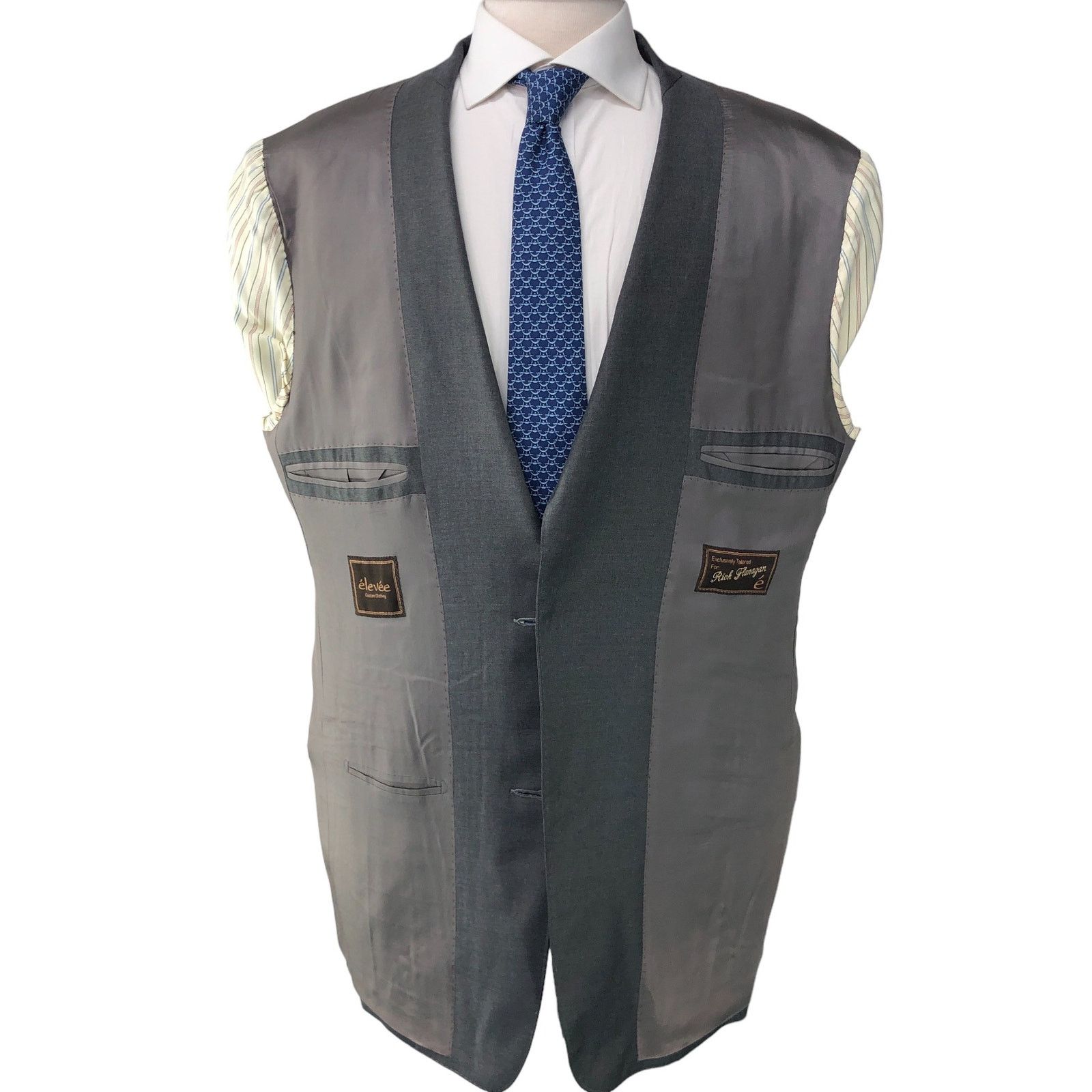 Other Elevee Mens Size 44L Bespoke Sport Coat Blazer Jacket Gray Size 44L - 12 Thumbnail