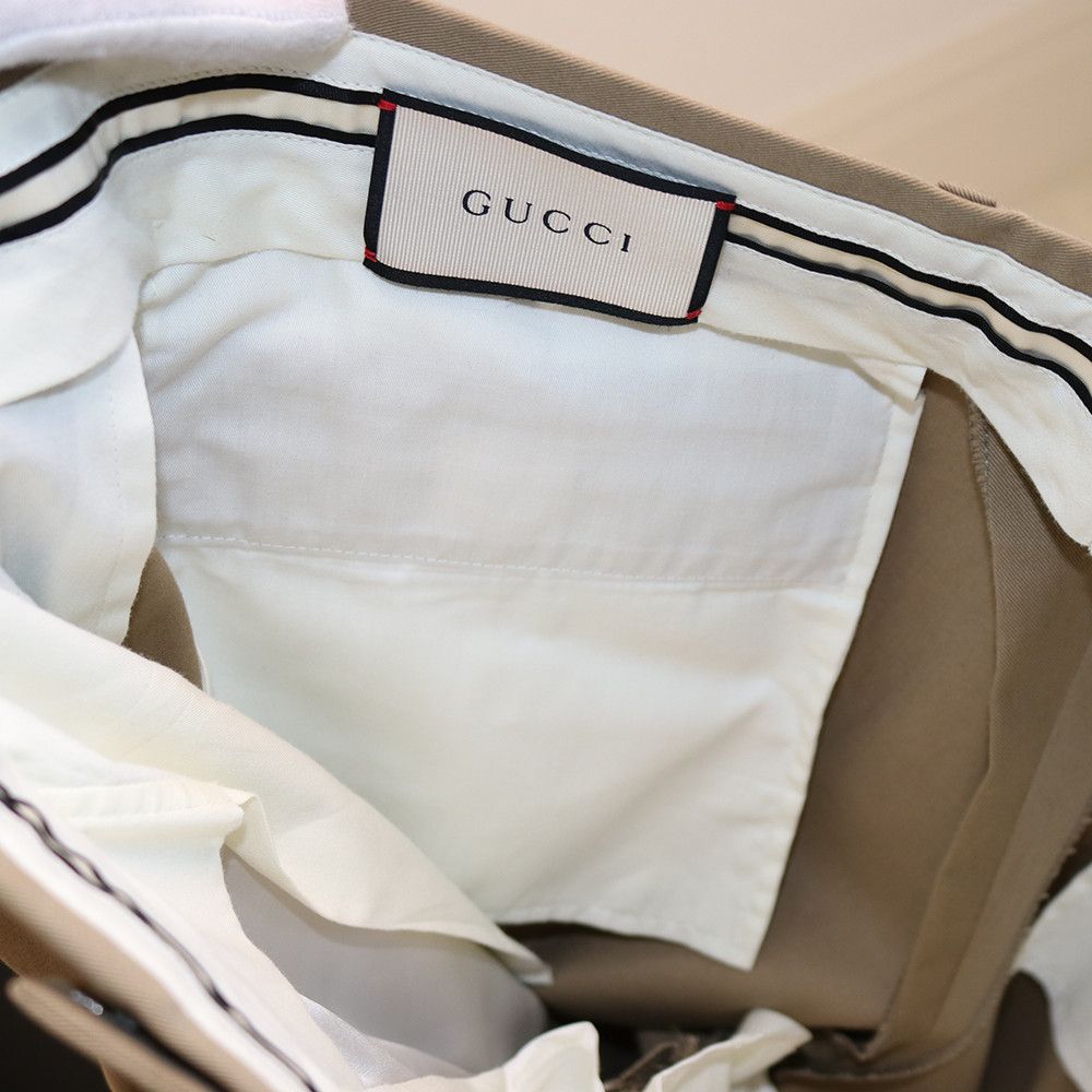 Gucci Gucci Beige Cotton Trousers with Iconic Bee Detail Size 50R - 6 Thumbnail