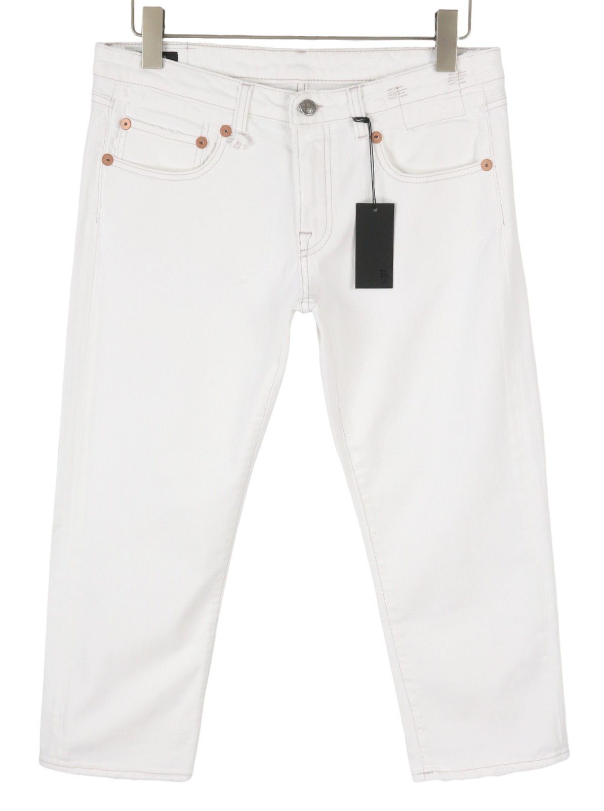 R13 BOY STRAIGHT 29 Bale White Cropped Ankle Zip Jeans 87161 Size 29" - 3 Thumbnail