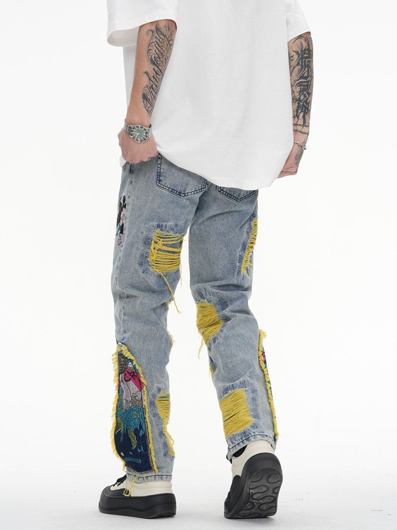 Japanese Brand × Jean Embroidered Patch Denim Ripped Jeans Size US 29 - 2 Thumbnail
