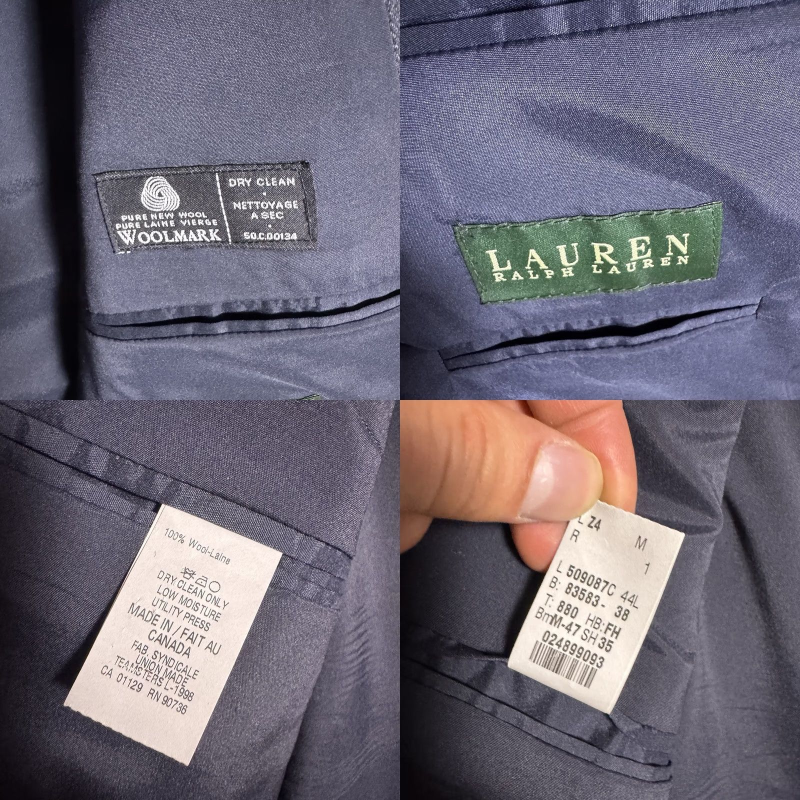 Ralph Lauren VINTAGE Ralph Lauren Blazer Men 44L Pure New Wool Suit Jacket Windowpane Herringbone Blue Wool) Size 44R - 8 Thumbnail