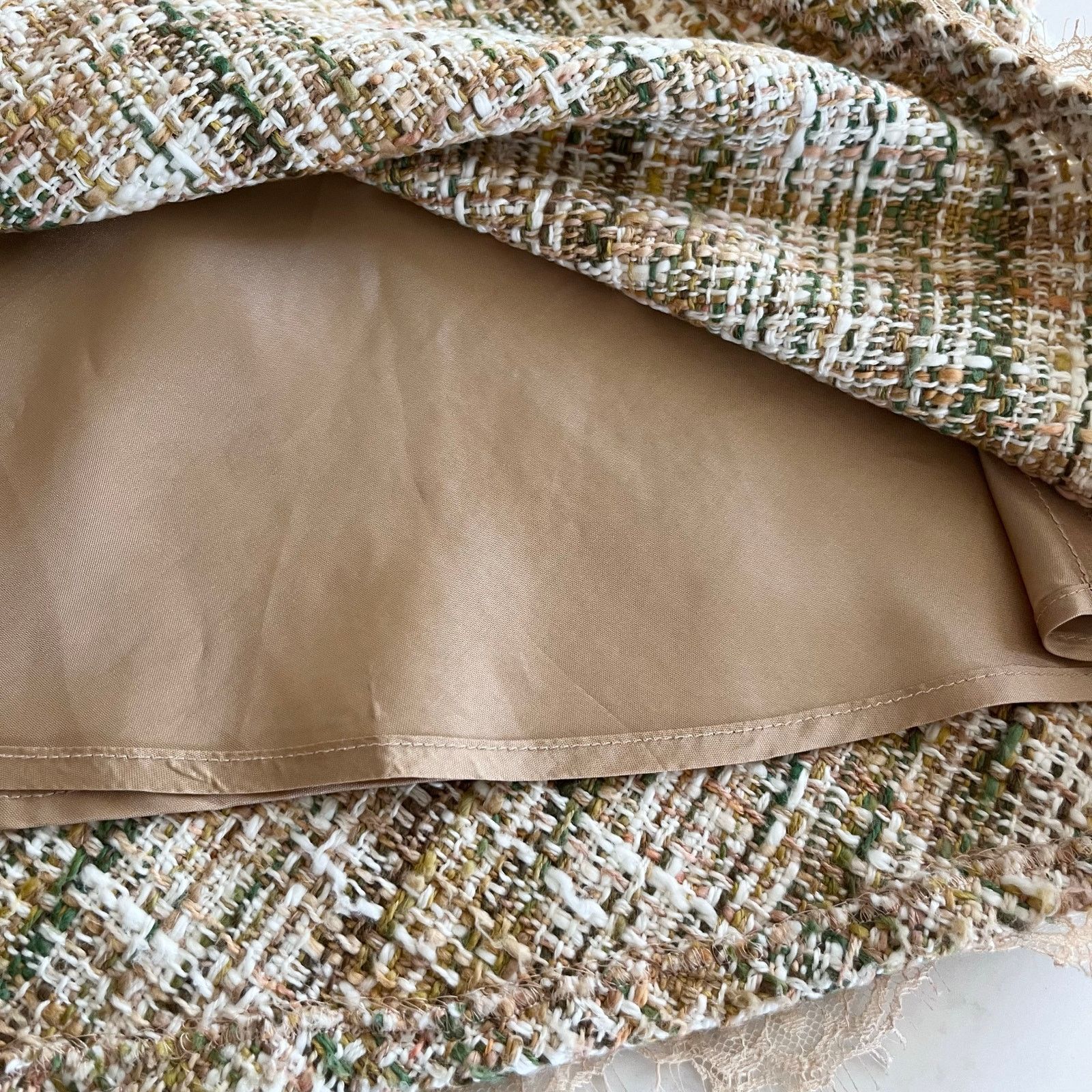 Other Vintage Rickie Freeman Teri Jon Beige Green Tweed Lace Trim Size 34" / US 12 / IT 48 - 13 Thumbnail