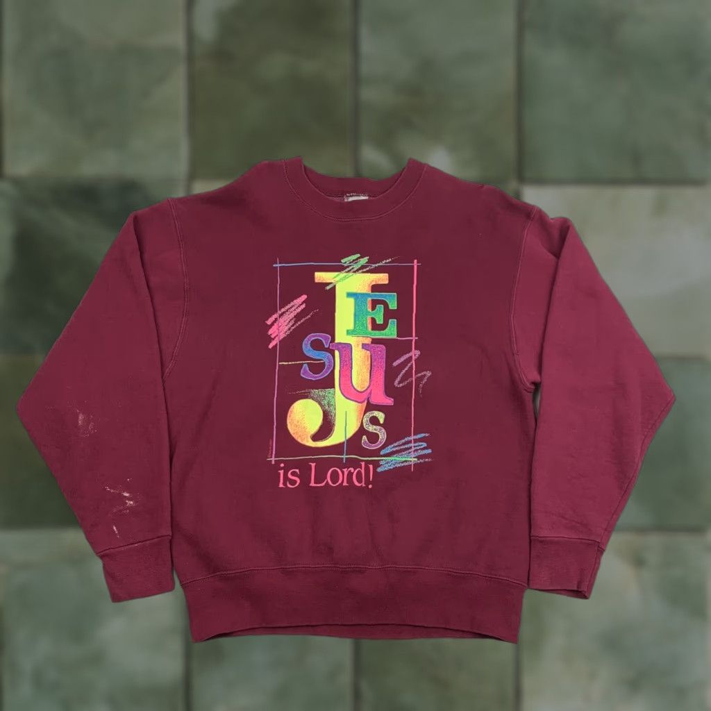 Vintage VINTAGE Jesus Christ Sweatshirt Men M Red 90s Church Religion God Lord Pullover Size US M / EU 48-50 / 2 - 1 Thumbnail