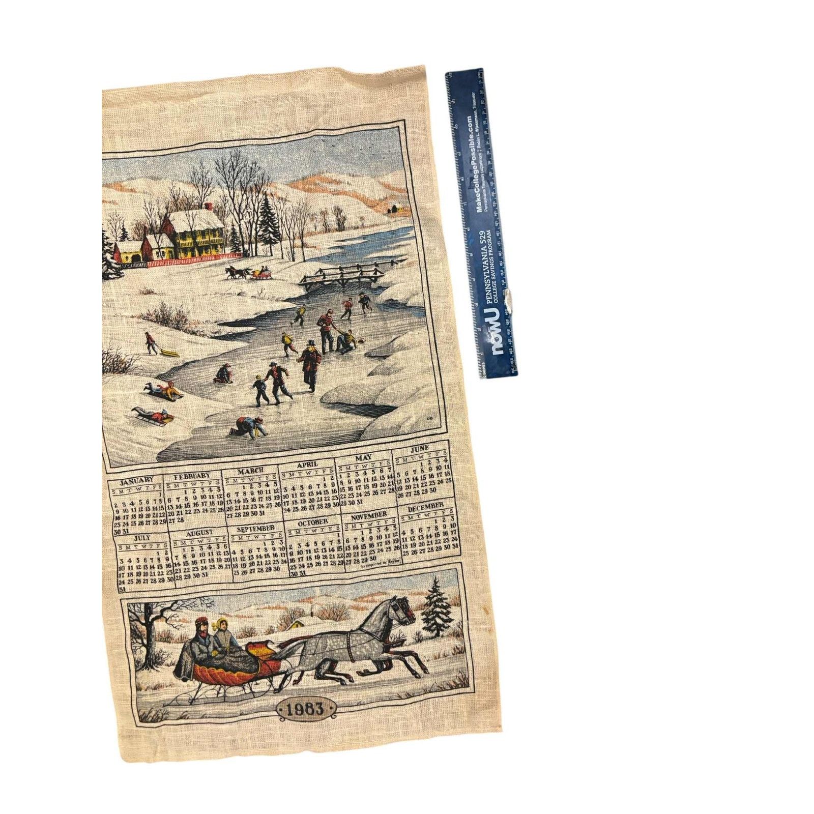 Other Vintage 1983 Linen Calendar Towel Winter Scene Horse Size ONE SIZE - 4 Thumbnail