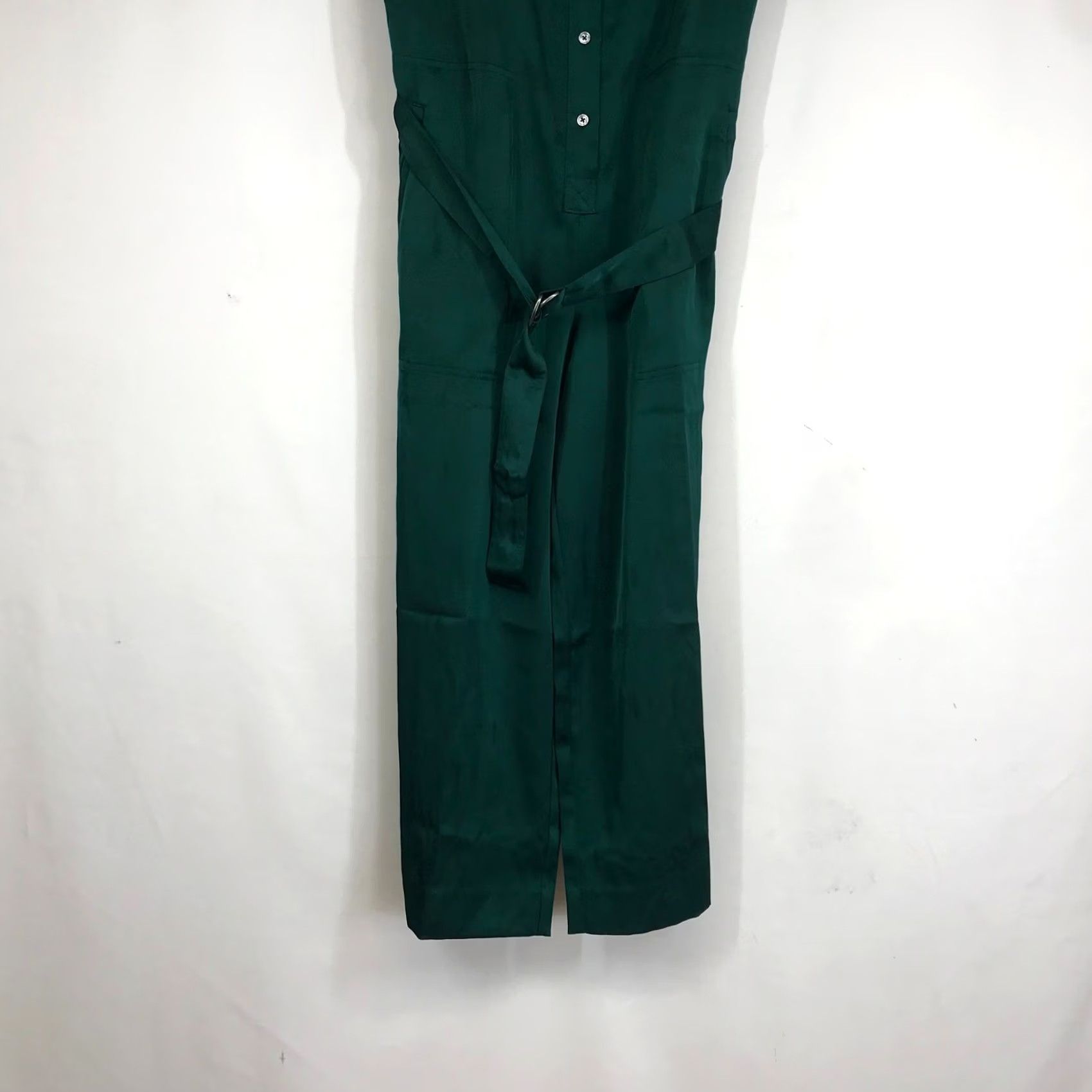 Banana Republic VINTAGE Banana Republic Emerald Green Satin Utility Jumpsuit Wide-Leg Petite M Shirt? Size 32" / US 10 / IT 46 - 3 Thumbnail