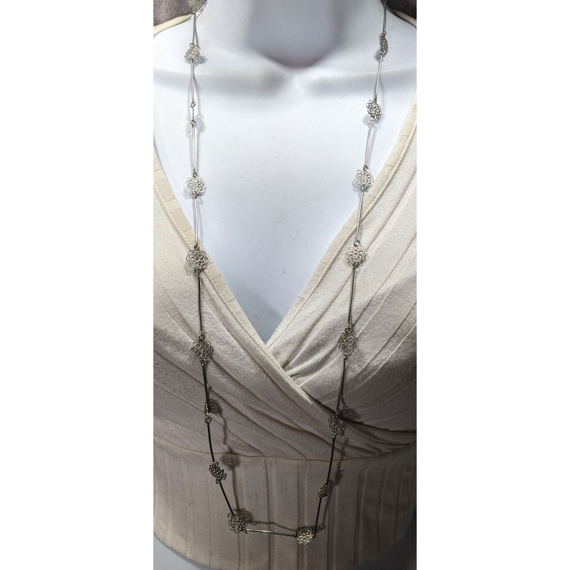Other Silver Floral Filigree Long Station Necklace Size ONE SIZE - 4 Thumbnail
