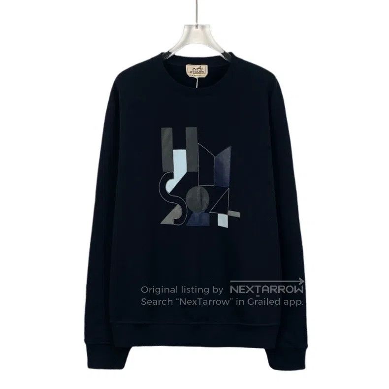 Hermes Hermes Dark Blue Geometric Pattern Printed Cotton Round Co Size US L / EU 52-54 / 3 - 1 Thumbnail