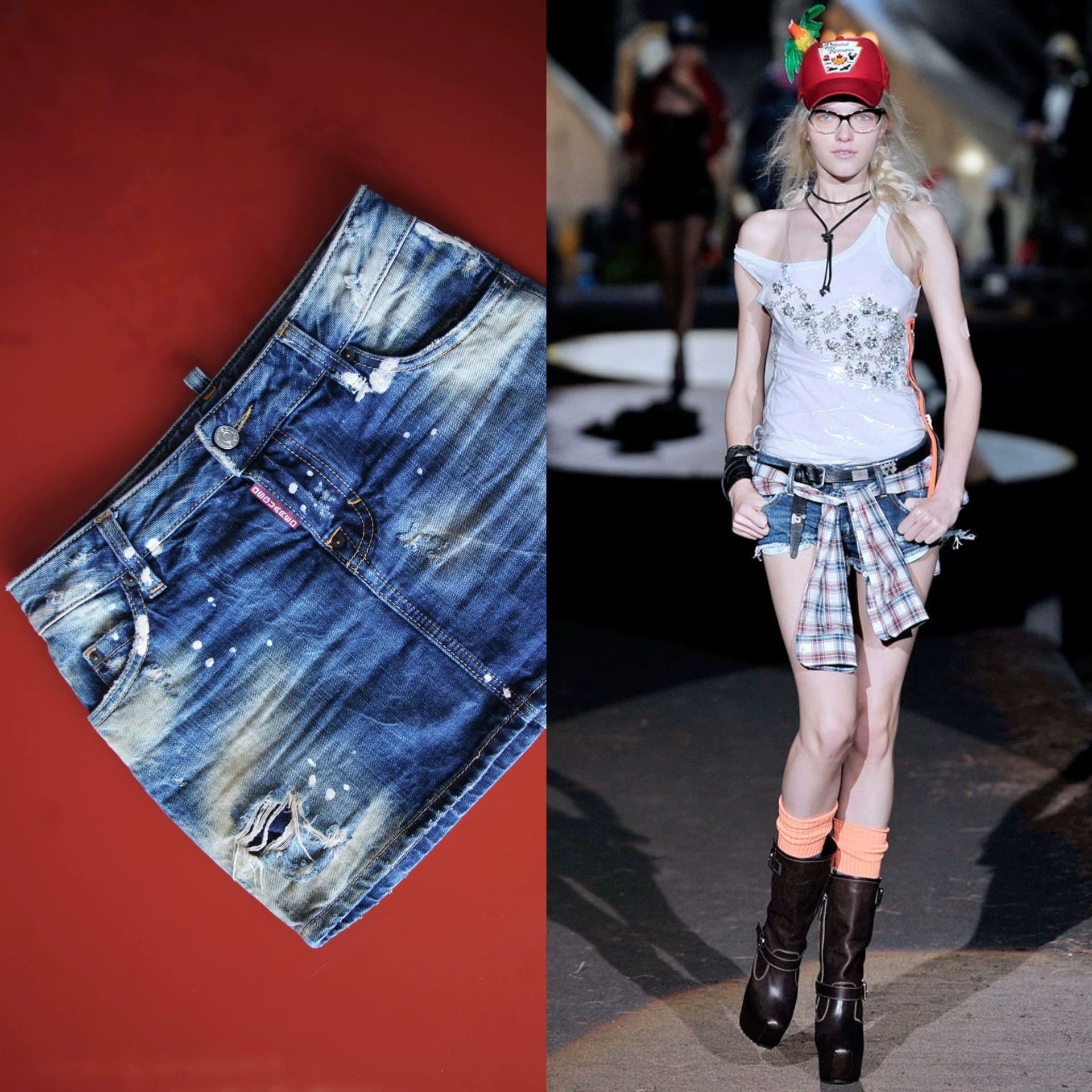 Dsquared2 dsquared2 women's mint distressed denim mid-rise mini-skirt Size 26" / US 2 / IT 38 - 1 Thumbnail