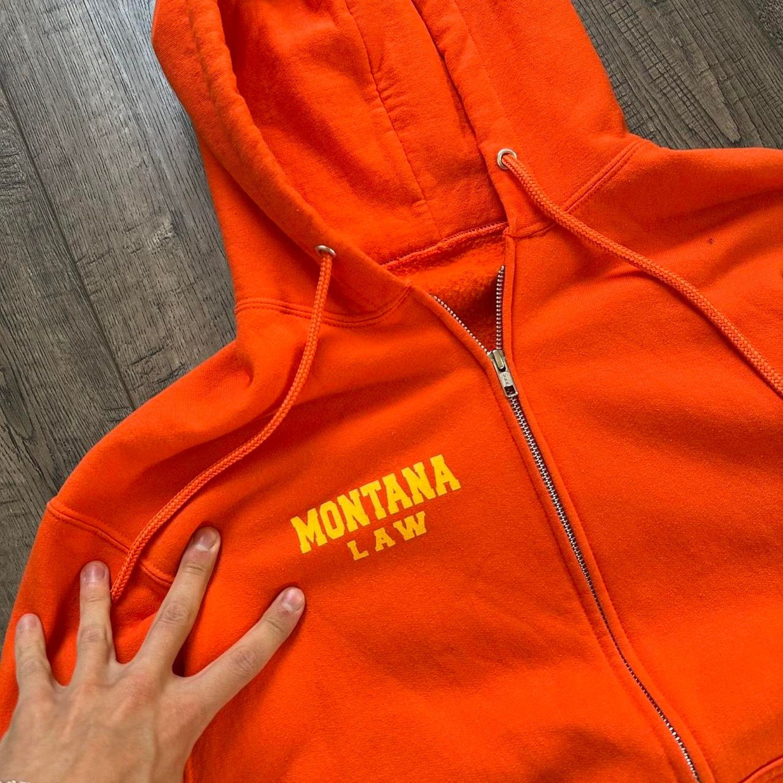 Vintage Vintage 00s Montanna Law Orange Zip Up Hoodie Sweatshirt Size US XL / EU 56 / 4 - 5 Thumbnail