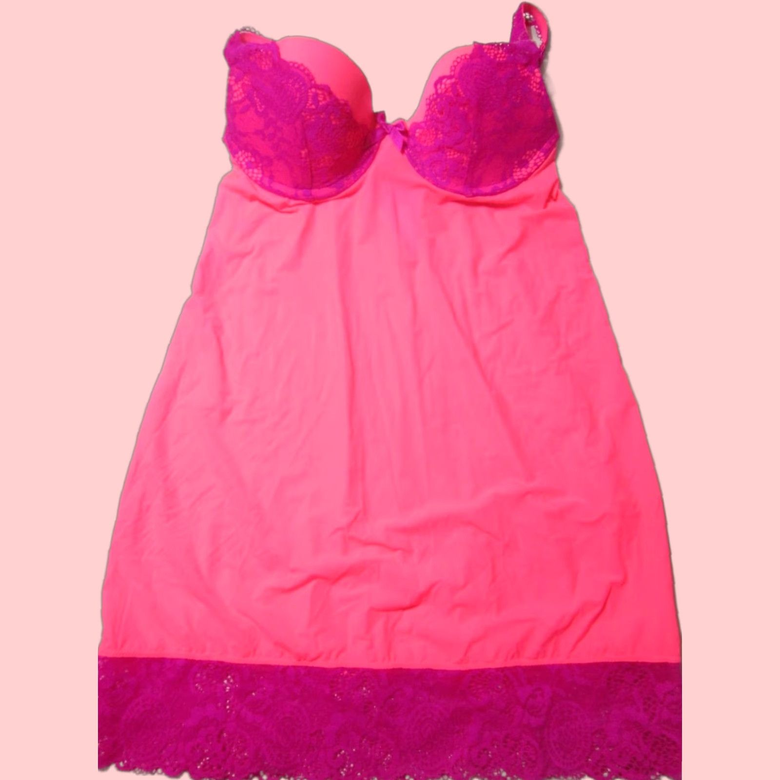 Victorias Secret Victoria Secret Womens Chemise 34M Pink Lace Underwired Push-Up Lingerie