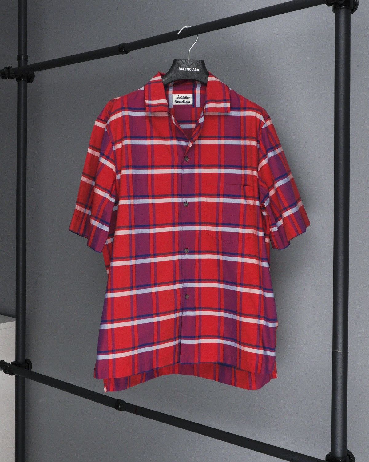 image of Acne Studios Red Check Boxy Fit Shirt, Men's (Size Medium)